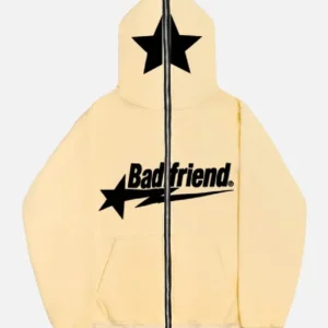 Bad Friend Full Zipper Hoodie Beige/Black