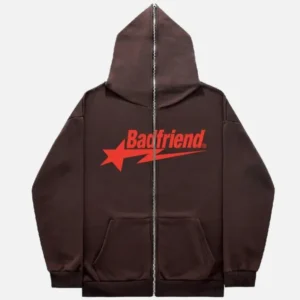 Bad Friend Full Zipper Hoodie Brown/Red