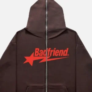 Bad Friend Full Zipper Hoodie Brown/Red