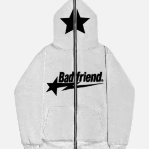 Bad Friend Full Zipper Hoodie Light Grey/Black