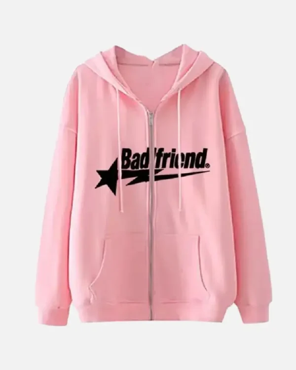 Bad Friend Zip Hoodie Pink