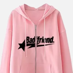 Bad Friend Zip Hoodie Pink