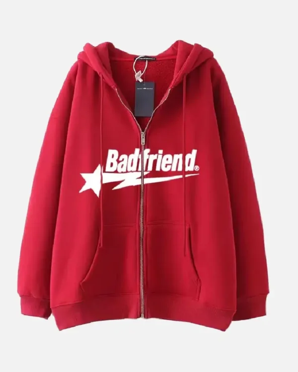 Bad Friend Zip Up Hoodie Red